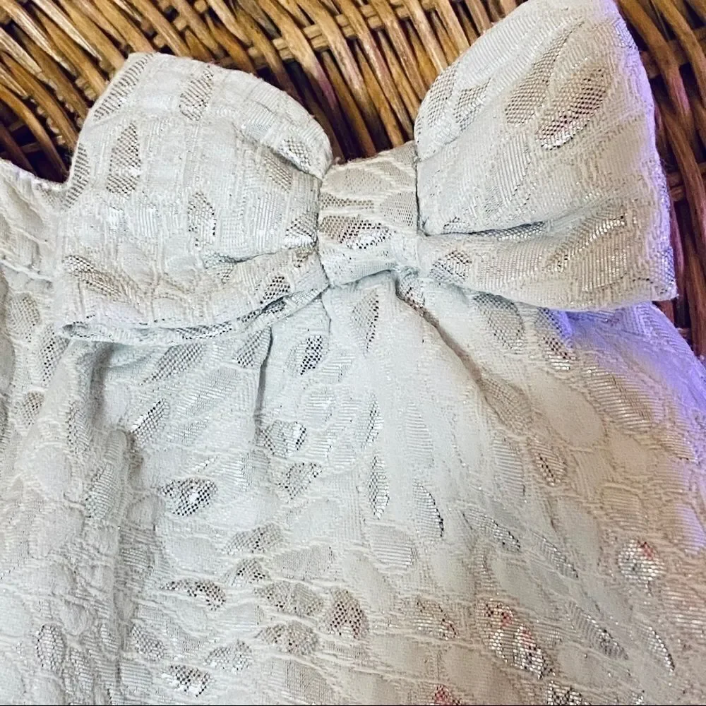 Baby Gap silver white bow puff dress holiday skirt